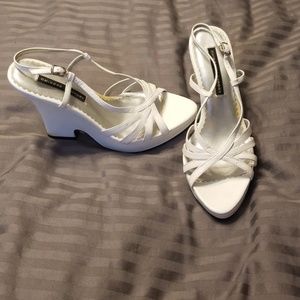White strappy wedges
